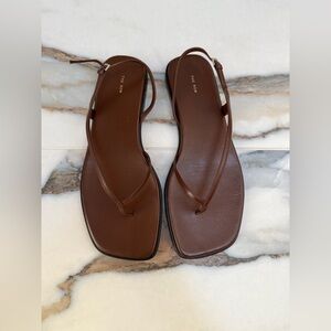 The Row Constance Flat Dark Brown Leather Sandals Women’s